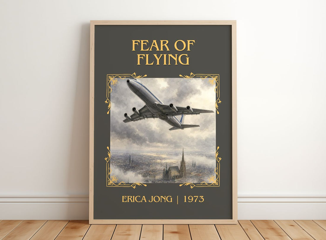 Fear of Flying Classic Book Art Print by Erica Jong – framed print leaning on a wooden floor