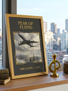 Fear of Flying Classic Book Art Print by Erica Jong – framed print on a city-view windowsill