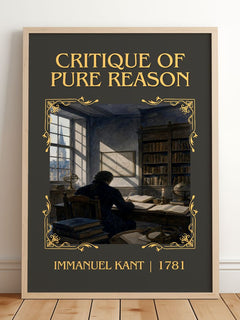 Critique of Pure Reason Classic Book Art Print by Immanuel Kant – framed print leaning on a wooden floor