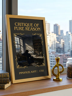 Critique of Pure Reason Classic Book Art Print by Immanuel Kant – framed print on a city-view windowsill