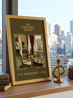 The Inimitable Jeeves Classic Book Art Print by P. G. Wodehouse – framed print on a city-view windowsill