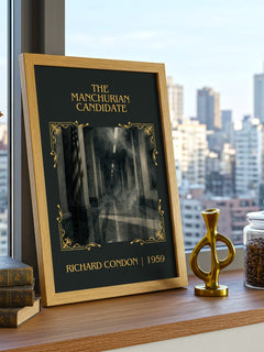 The Manchurian Candidate Classic Book Art Print by Richard Condon – framed print on a city-view windowsill
