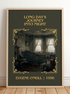Long Day's Journey Into Night Classic Book Art Print by Eugene O'Neill – framed print leaning on a wooden floor