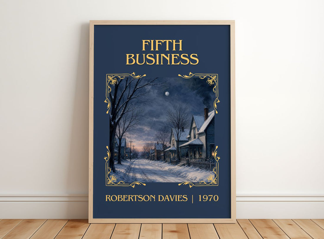 Fifth Business Classic Book Art Print by Robertson Davies – framed print leaning on a wooden floor