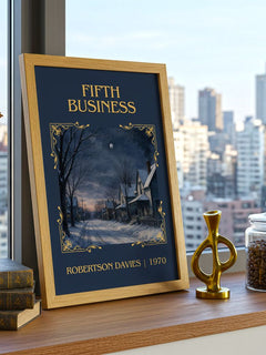 Fifth Business Classic Book Art Print by Robertson Davies – framed print on a city-view windowsill