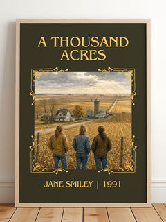 A Thousand Acres Classic Book Art Print by Jane Smiley – framed print leaning on a wooden floor