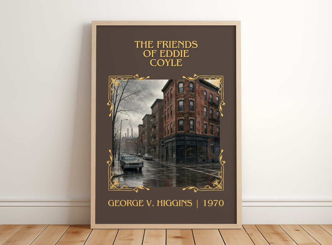 The Friends Of Eddie Coyle Classic Book Art Print by George V. Higgins – framed print leaning on a wooden floor