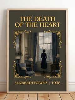The Death of the Heart Classic Book Art Print by Elizabeth Bowen – framed print leaning on a wooden floor
