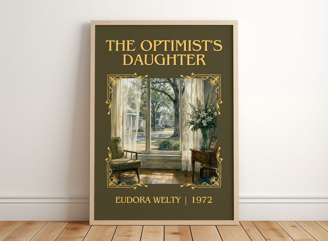 The Optimist's Daughter Classic Book Art Print by Eudora Welty – framed print leaning on a wooden floor