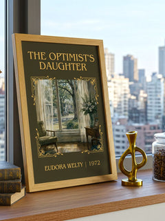 The Optimist's Daughter Classic Book Art Print by Eudora Welty – framed print on a city-view windowsill