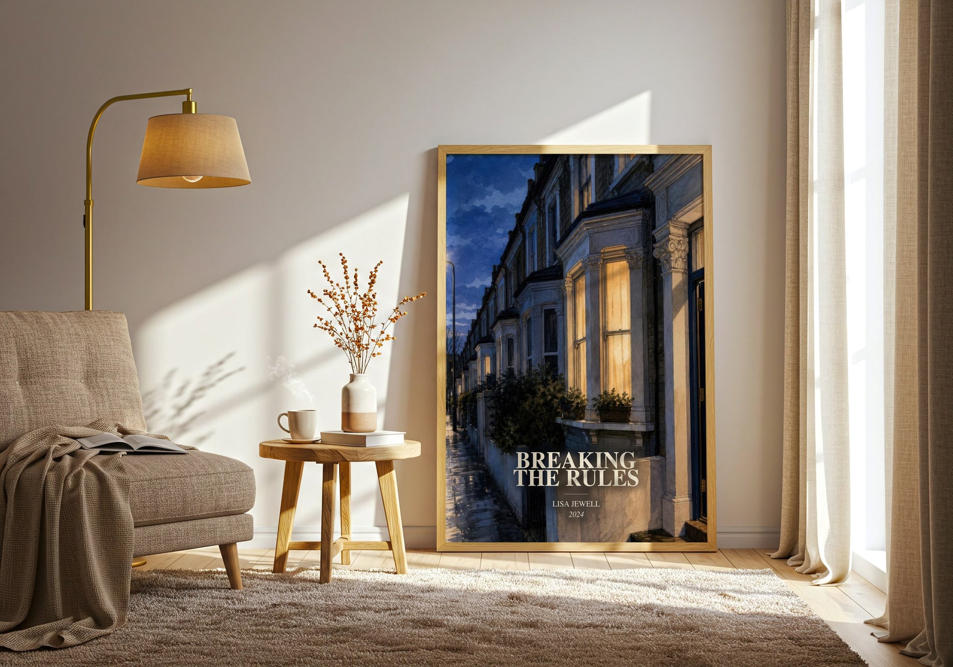 Breaking The Rules watercolour print in frame leaning in hallway – contemporary fiction wall art