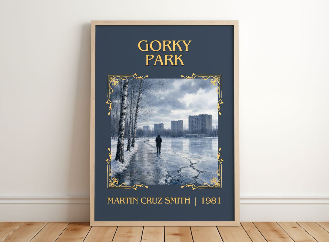 Gorky Park Classic Book Art Print by Martin Cruz Smith – framed print leaning on a wooden floor