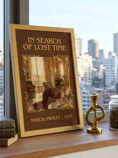 In Search of Lost Time Classic Book Art Print by Marcel Proust – framed print on a city-view windowsill