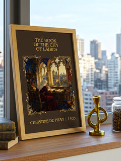 Book of the City of Ladies Classic Book Art Print by C. Pizan – framed print on a city-view windowsill
