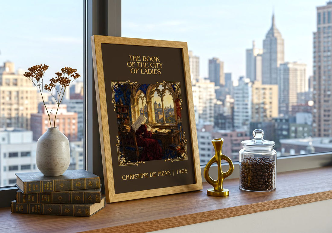 Book of the City of Ladies Classic Book Art Print by C. Pizan – framed print on a city-view windowsill