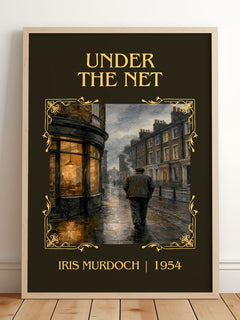 Under the Net Classic Book Art Print by Iris Murdoch – framed print leaning on a wooden floor