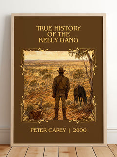 True History of the Kelly Gang Classic Book Art Print by Peter Carey – framed print leaning on a wooden floor