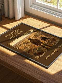 True History of the Kelly Gang Classic Book Art Print by Peter Carey – print on a sunlit desk