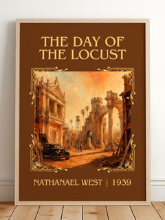 The Day of the Locust Classic Book Art Print by Nathanael West – framed print leaning on a wooden floor