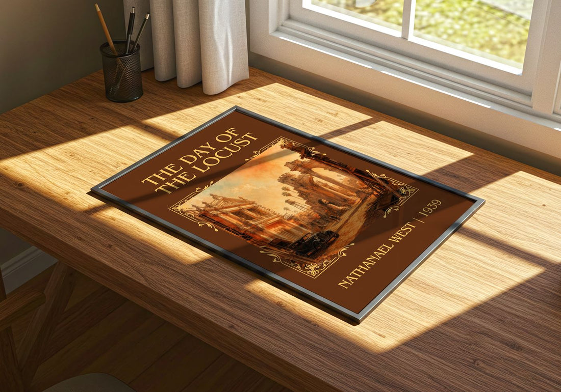 The Day of the Locust Classic Book Art Print by Nathanael West – print on a sunlit desk