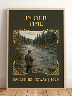 In Our Time Classic Book Art Print by Ernest Hemingway – framed print leaning on a wooden floor