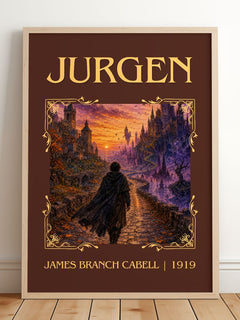 Jurgen Classic Book Art Print by James Branch Cabell – framed print leaning on a wooden floor