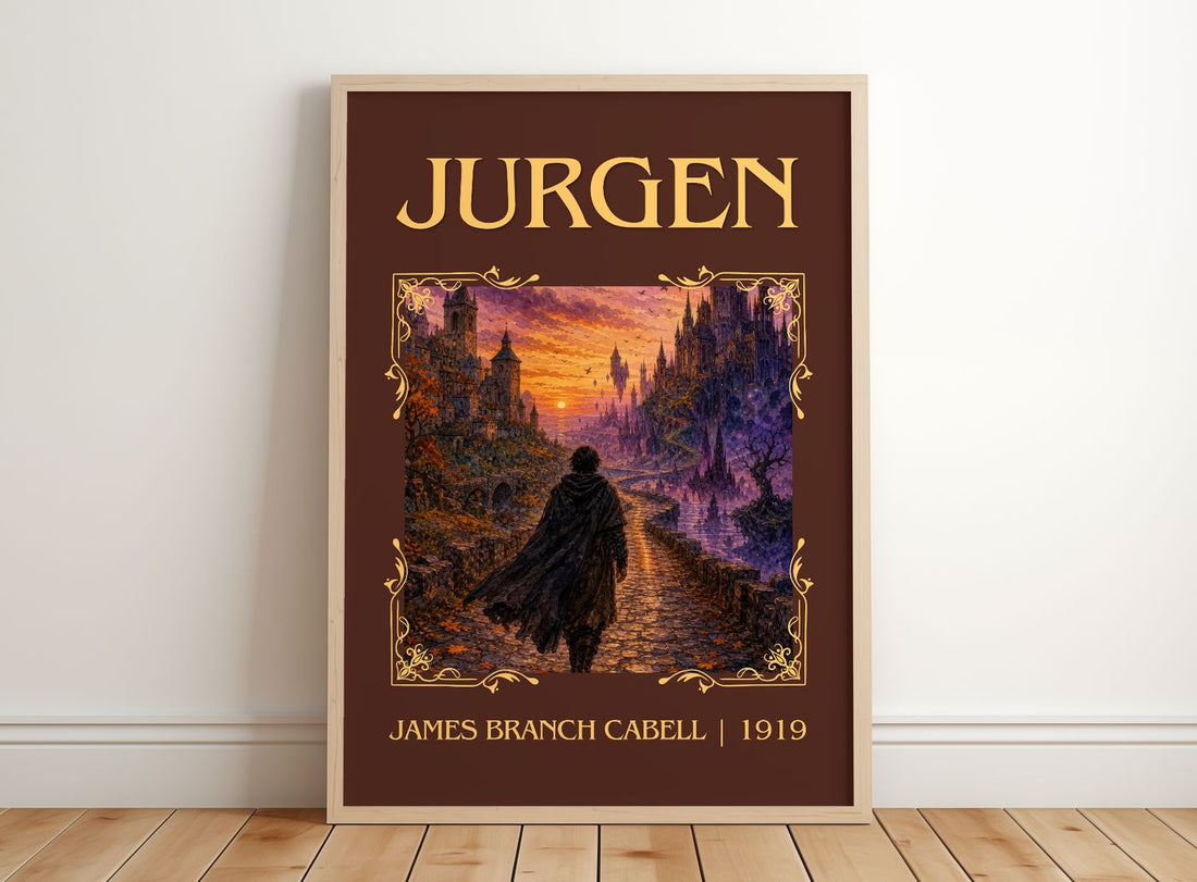 Jurgen Classic Book Art Print by James Branch Cabell – framed print leaning on a wooden floor