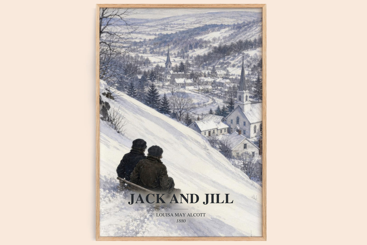Jack And Jill watercolour book poster by Louisa May Alcott – framed literary art print