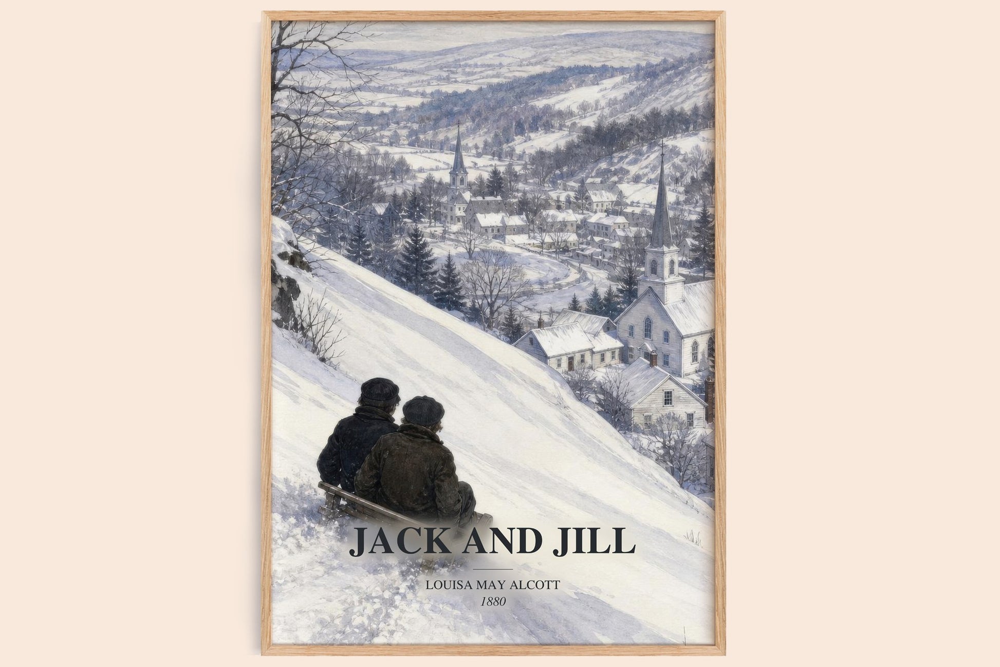 Jack And Jill watercolour book poster by Louisa May Alcott – framed literary art print