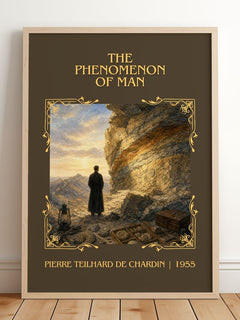 Phenomenon Of Man Classic Book Art Print by Pierre Teilhard de Chardin – framed print leaning on a wooden floor
