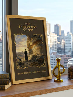 Phenomenon Of Man Classic Book Art Print by Pierre Teilhard de Chardin – framed print on a city-view windowsill