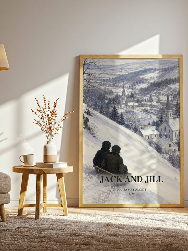 Jack And Jill watercolour print in frame leaning in hallway – childrens wall art