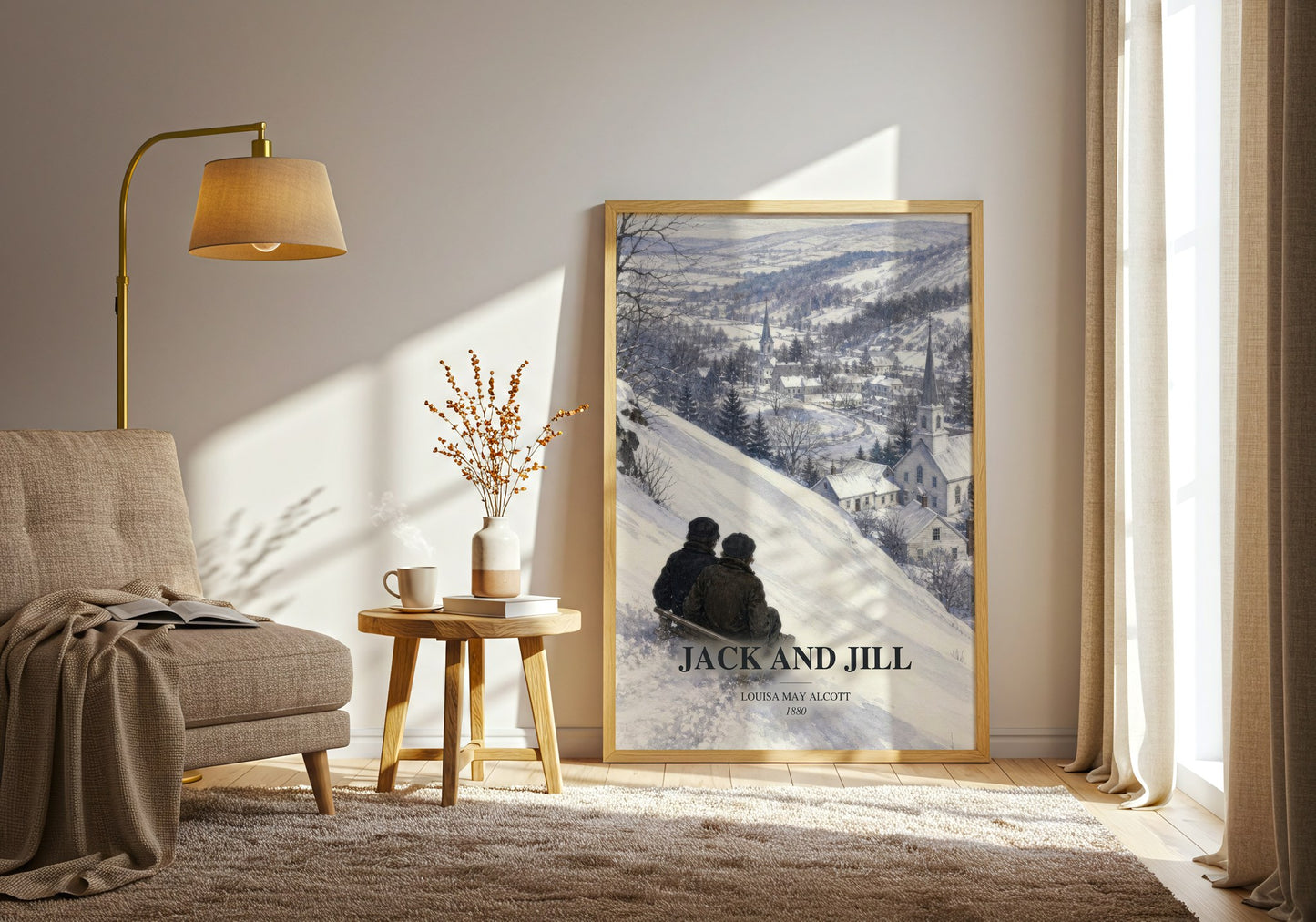 Jack And Jill watercolour print in frame leaning in hallway – childrens wall art