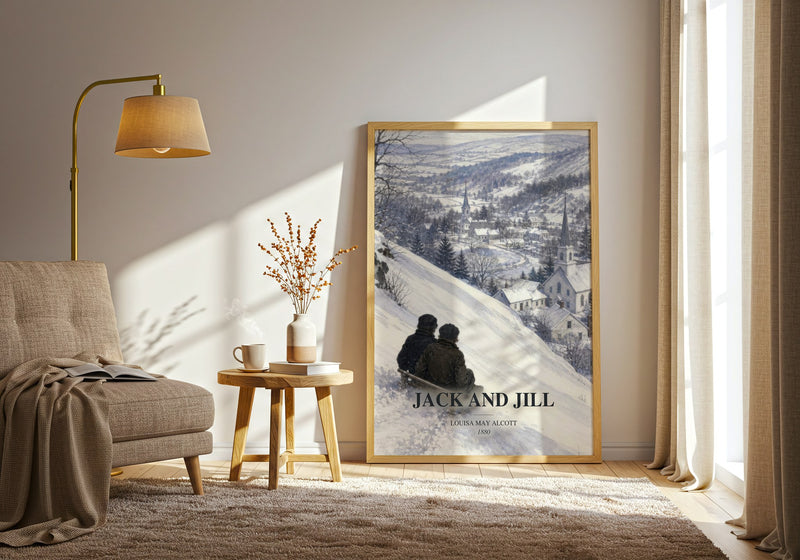 Jack And Jill watercolour print in frame leaning in hallway – childrens wall art
