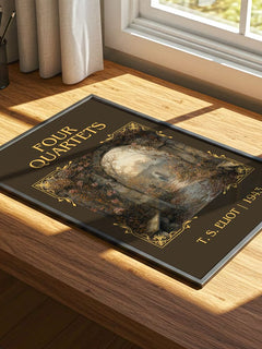 Four Quartets Classic Book Art Print by T. S. Eliot – print on a sunlit desk