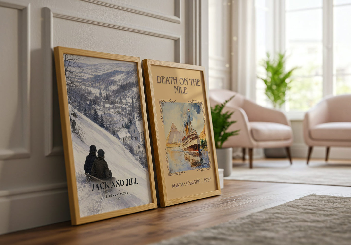 Jack And Jill watercolour print framed by window – literary home decor