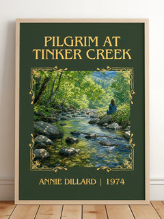 Pilgrim at Tinker Creek Classic Book Art Print by Annie Dillard – framed print leaning on a wooden floor