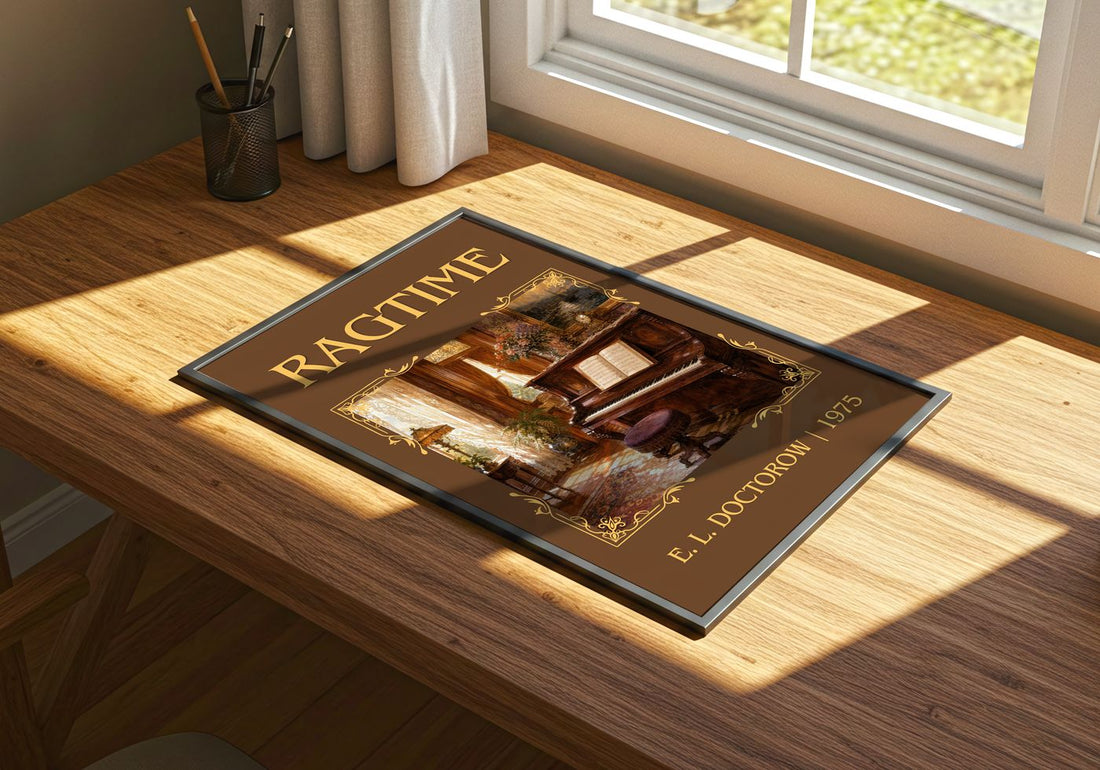 Ragtime Classic Book Art Print by E. L. Doctorow – print on a sunlit desk