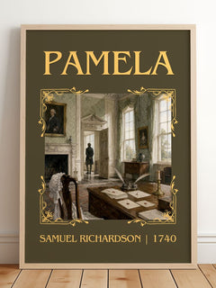 Pamela Classic Book Art Print by Samuel Richardson – framed print leaning on a wooden floor