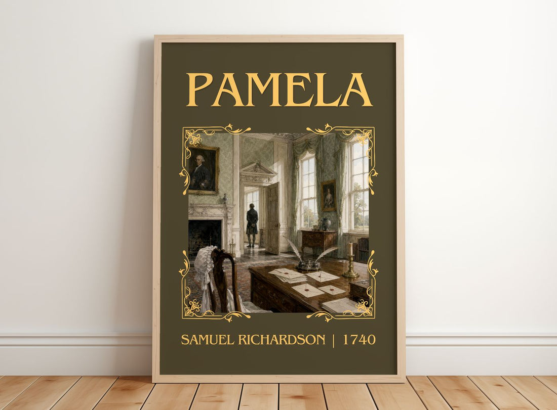 Pamela Classic Book Art Print by Samuel Richardson – framed print leaning on a wooden floor