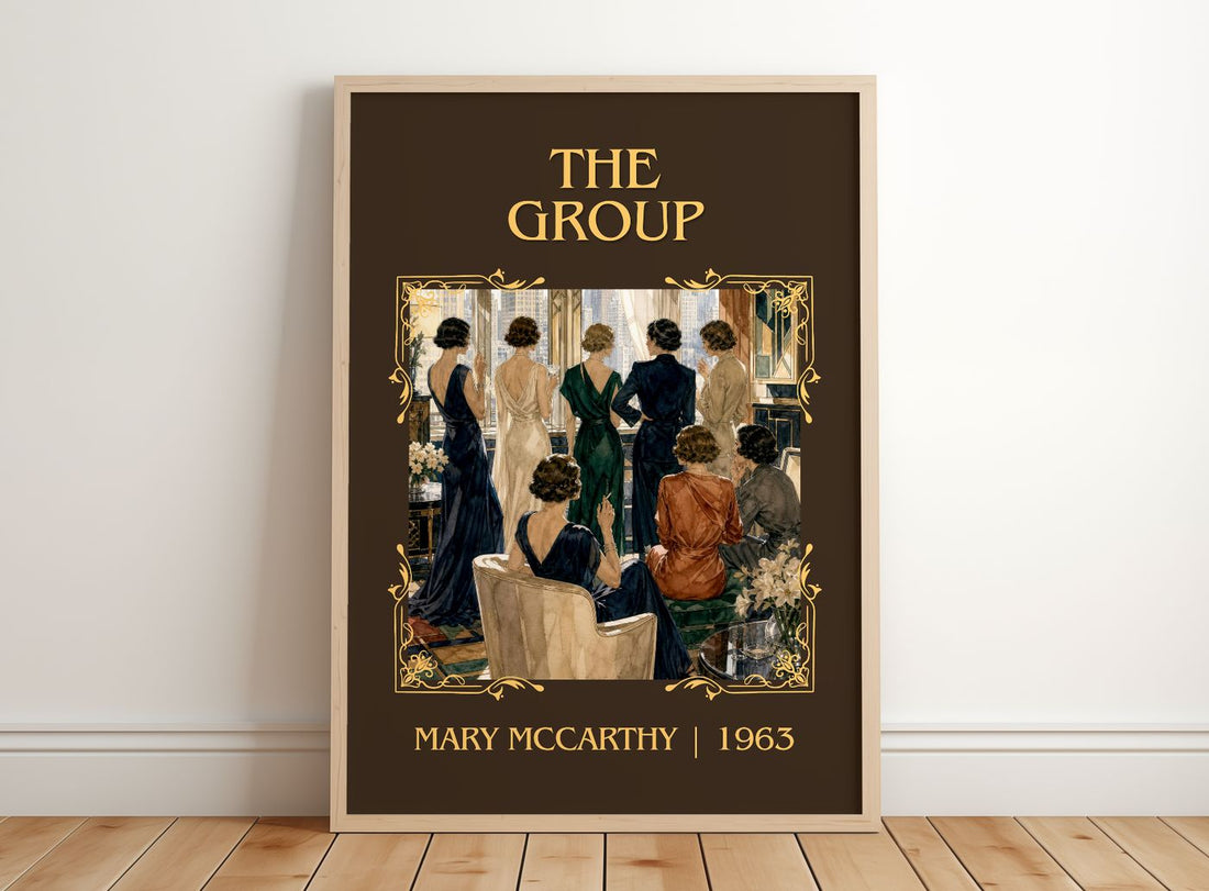 The Group Classic Book Art Print by Mary McCarthy – framed print leaning on a wooden floor