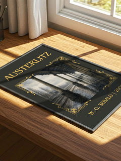 Austerlitz Classic Book Art Print by W. G. Sebald – print on a sunlit desk