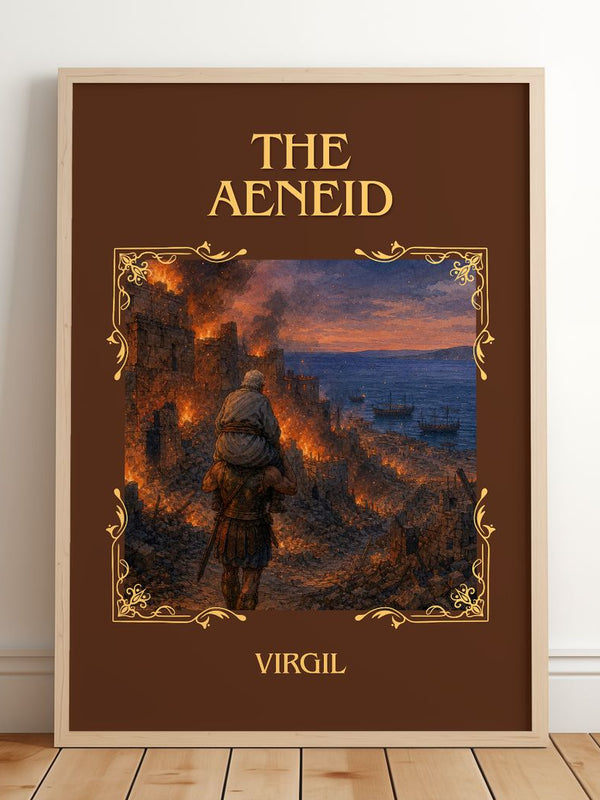 The Aeneid Classic Book Art Print by Virgil – framed print leaning on a wooden floor