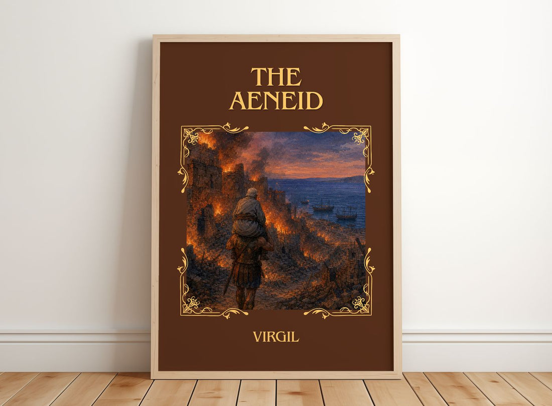 The Aeneid Classic Book Art Print by Virgil – framed print leaning on a wooden floor