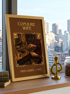 Conjure Wife Classic Book Art Print by Fritz Leiber – framed print on a city-view windowsill