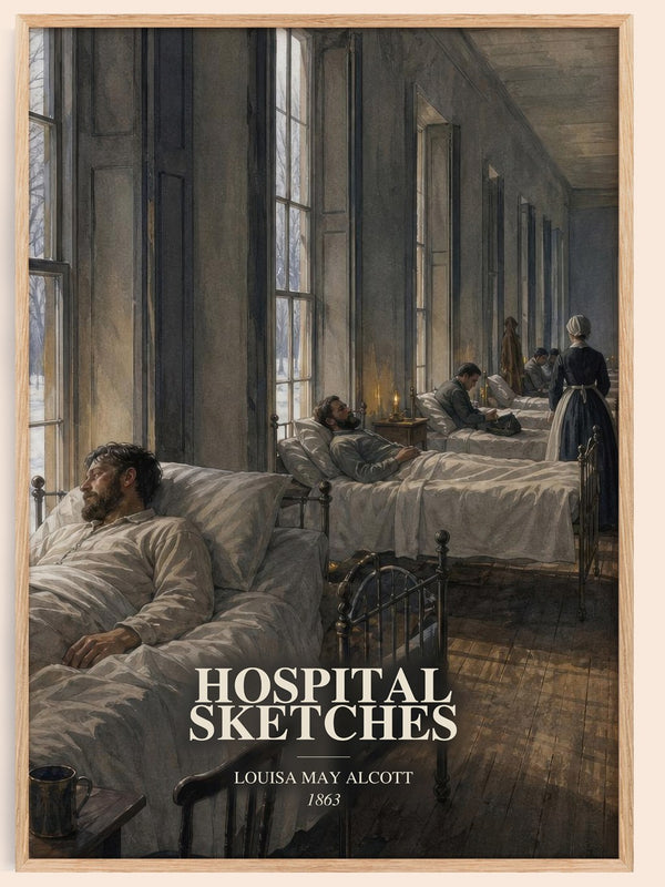 Hospital Sketches watercolour book poster by Louisa May Alcott – framed literary art print