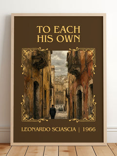 To Each His Own Classic Book Art Print by Leonardo Sciascia – framed print leaning on a wooden floor