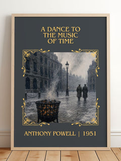 A Dance to the Music of Time Classic Book Art Print by Anthony Powell – framed print leaning on a wooden floor