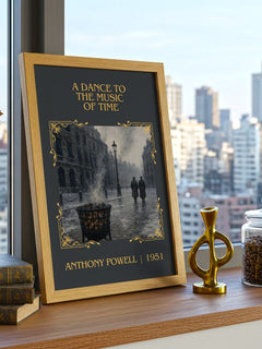A Dance to the Music of Time Classic Book Art Print by Anthony Powell – framed print on a city-view windowsill