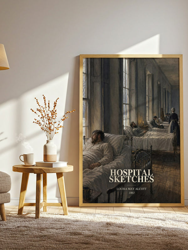 Hospital Sketches watercolour print in frame leaning in hallway – memoir wall art